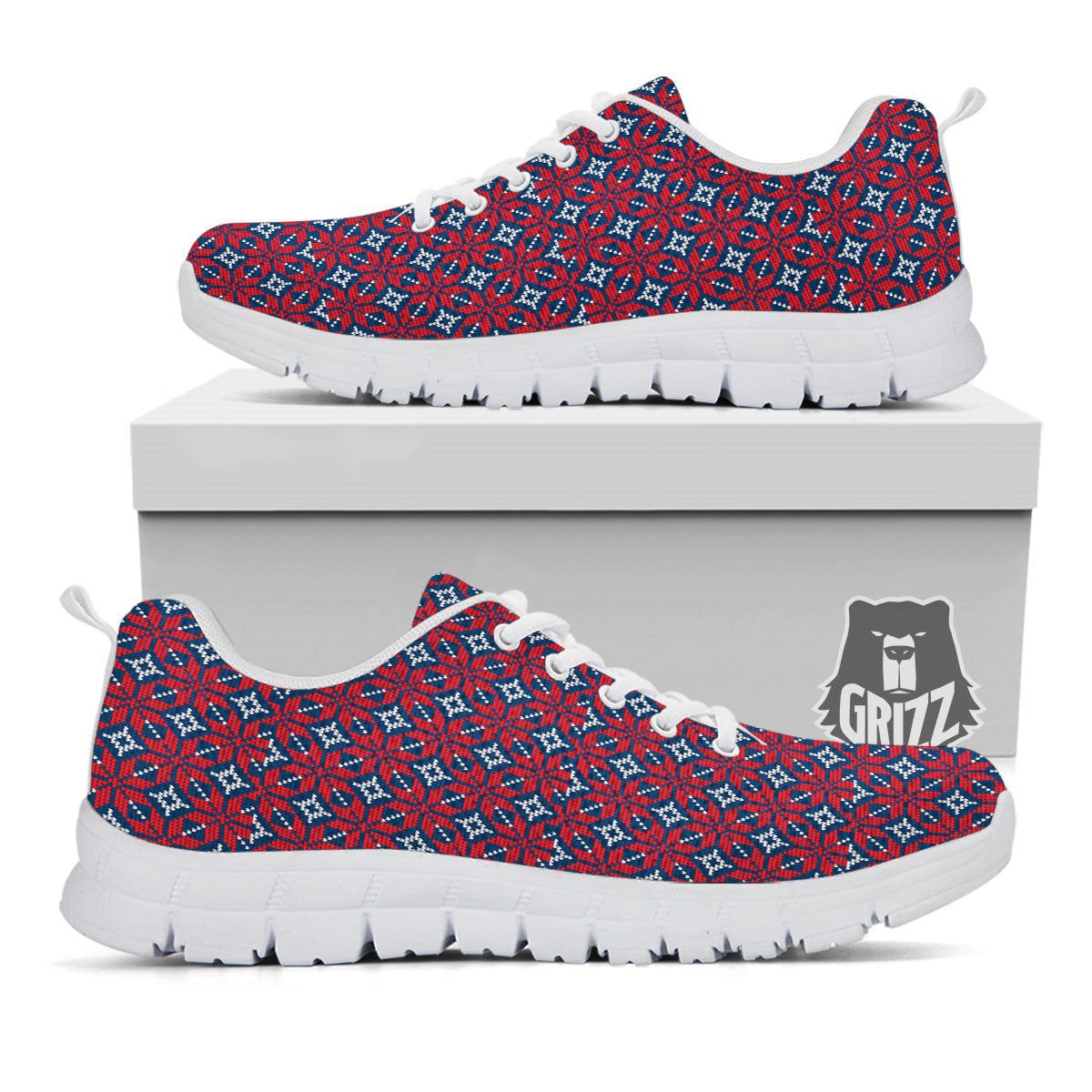 Knitted Flower Print Pattern White Sneaker-grizzshop