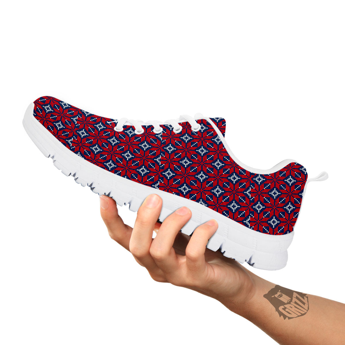 Knitted Flower Print Pattern White Sneaker-grizzshop