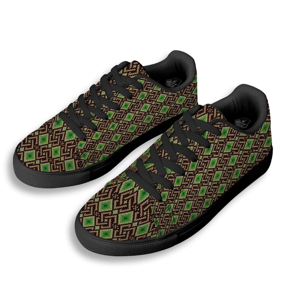Knitted Geometric Print Pattern Black Low Top Sneakers-grizzshop