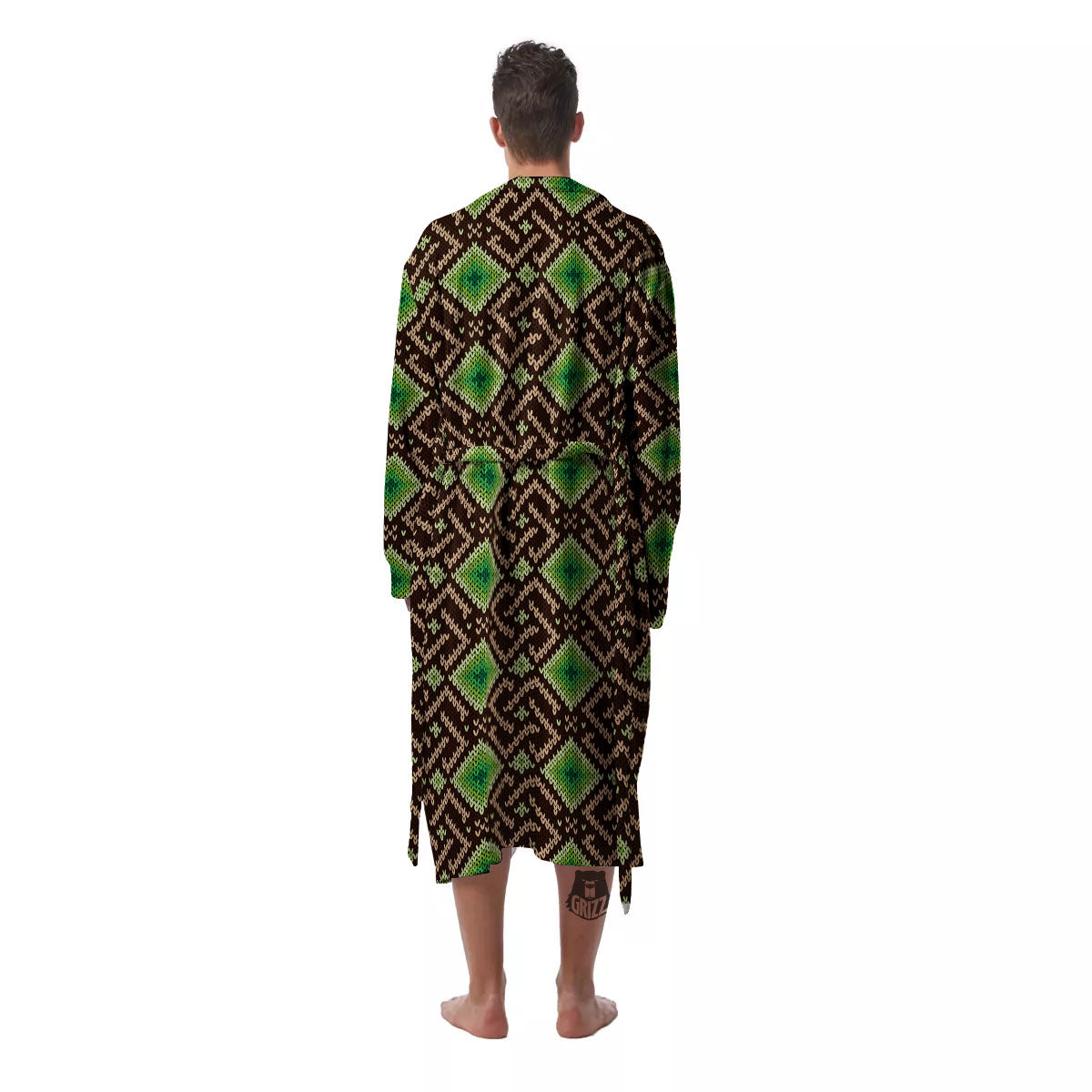 Knitted Geometric Print Pattern Men's Robe-grizzshop