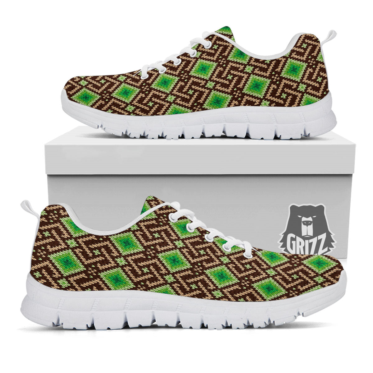 Knitted Geometric Print Pattern White Sneaker-grizzshop