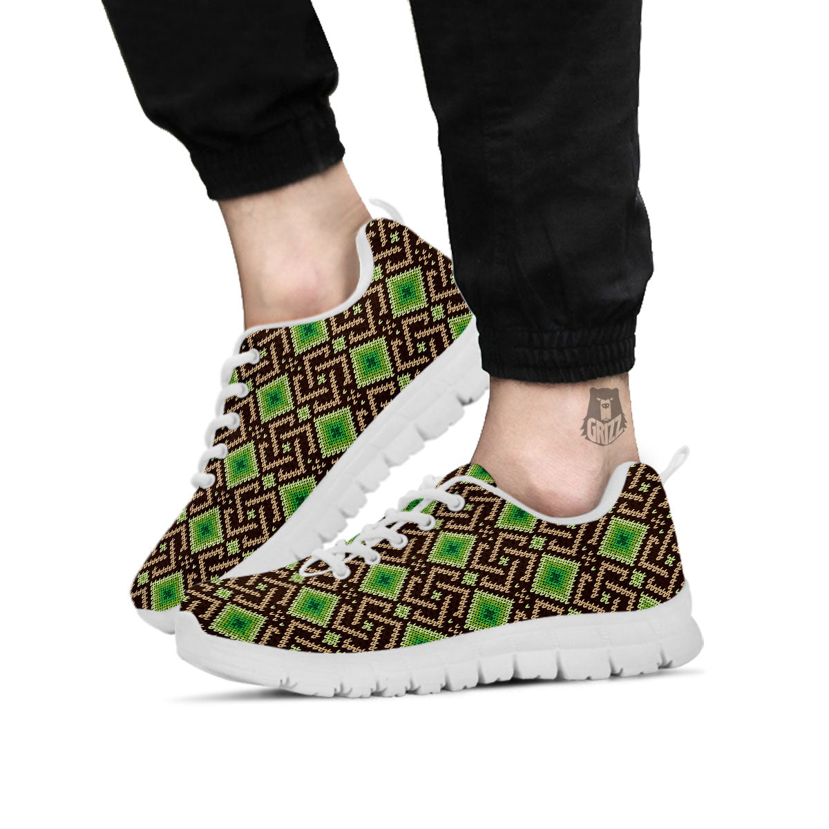 Knitted Geometric Print Pattern White Sneaker-grizzshop