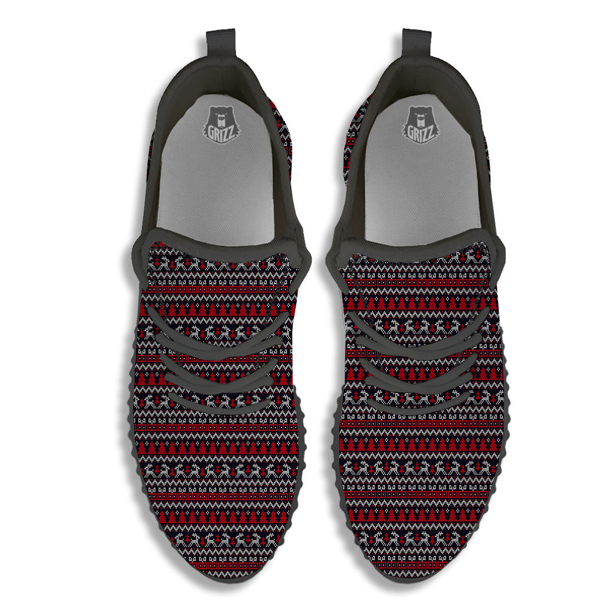 Knitted Geometric Xmas Print Pattern Black Walking Shoes-grizzshop