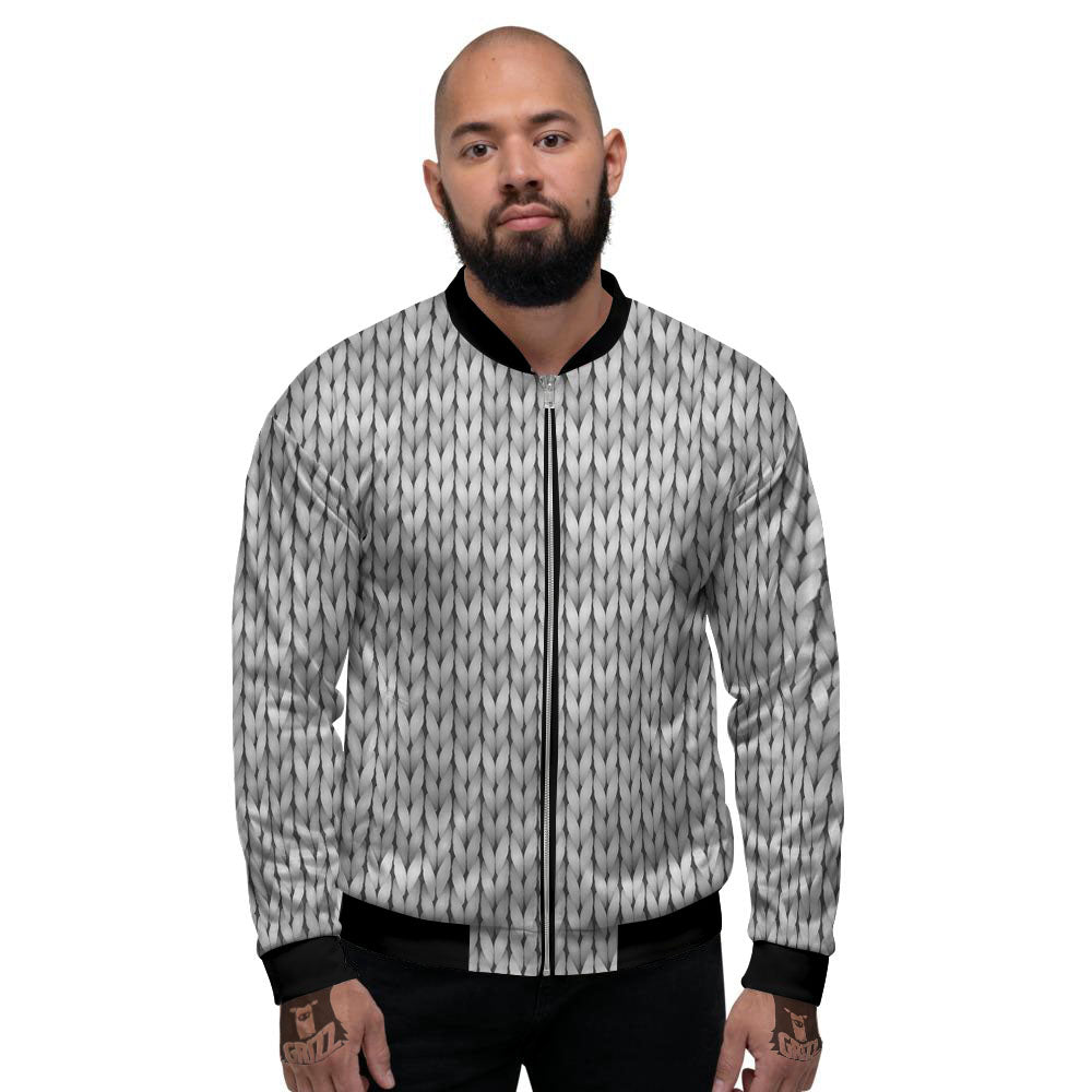Knitted Grey Print Pattern Men's Bomber Jacket-grizzshop