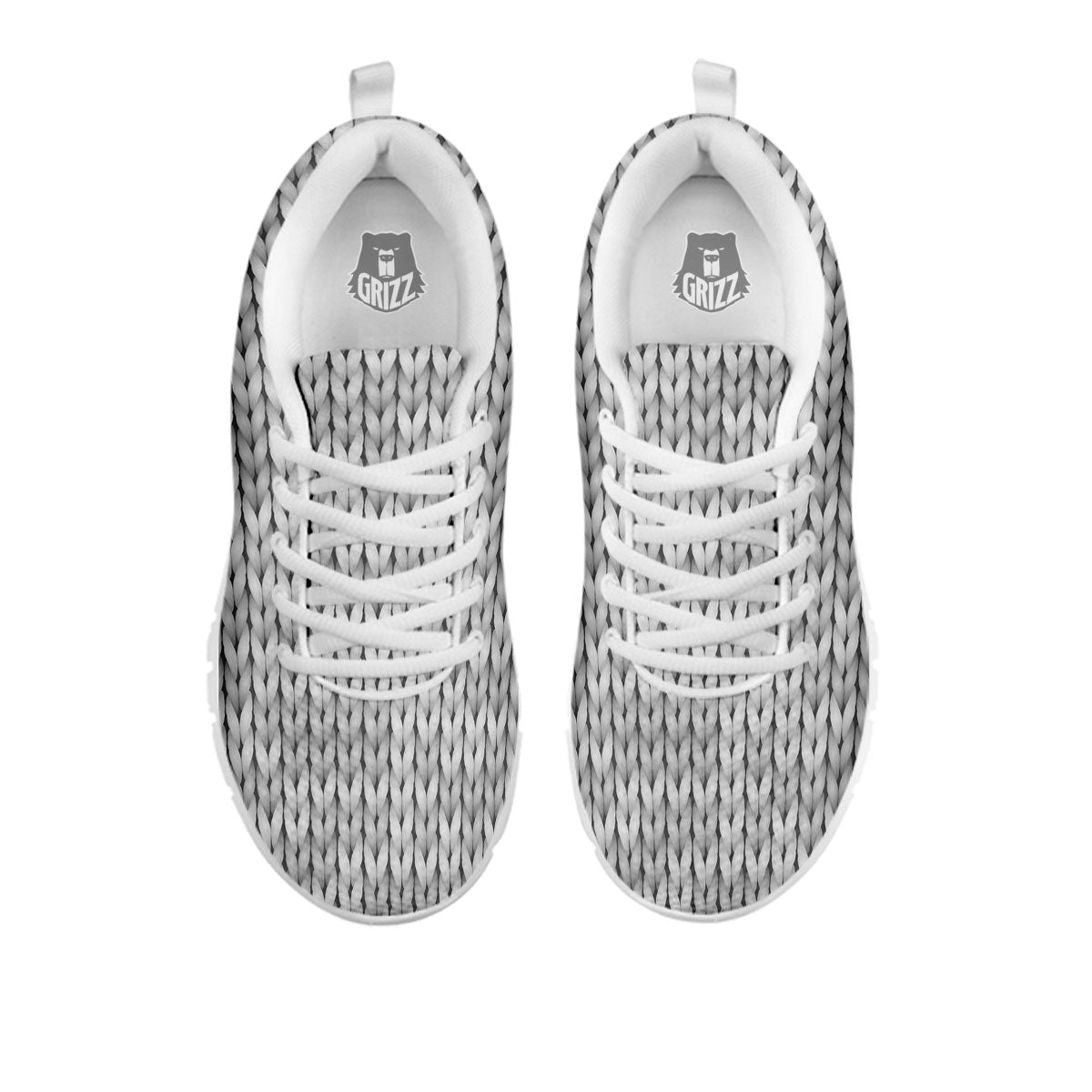 Knitted Grey Print Pattern White Sneaker-grizzshop
