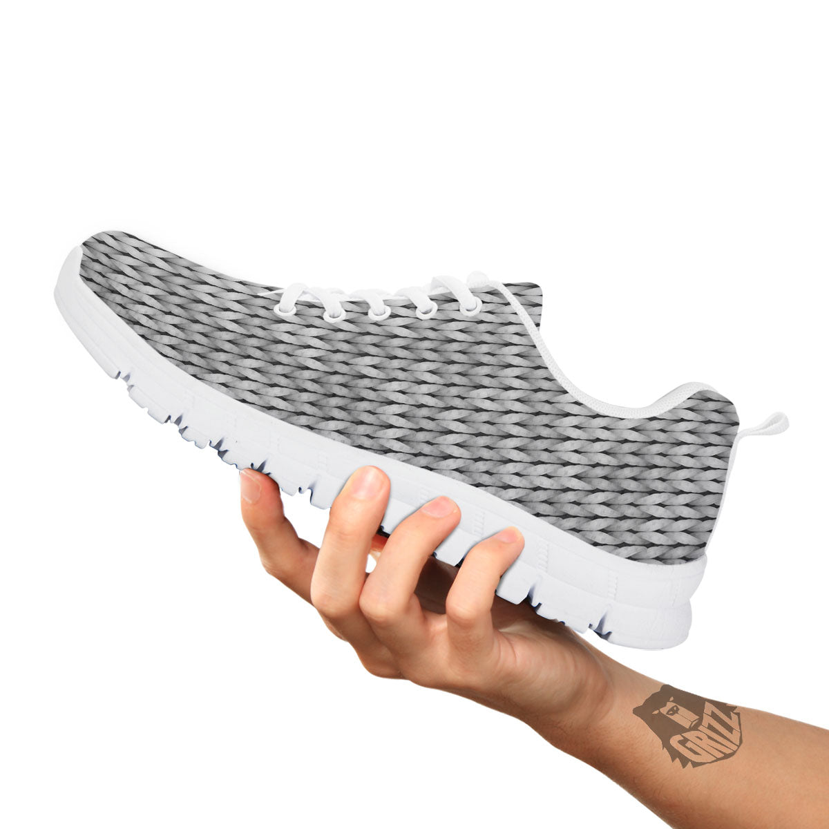 Knitted Grey Print Pattern White Sneaker-grizzshop