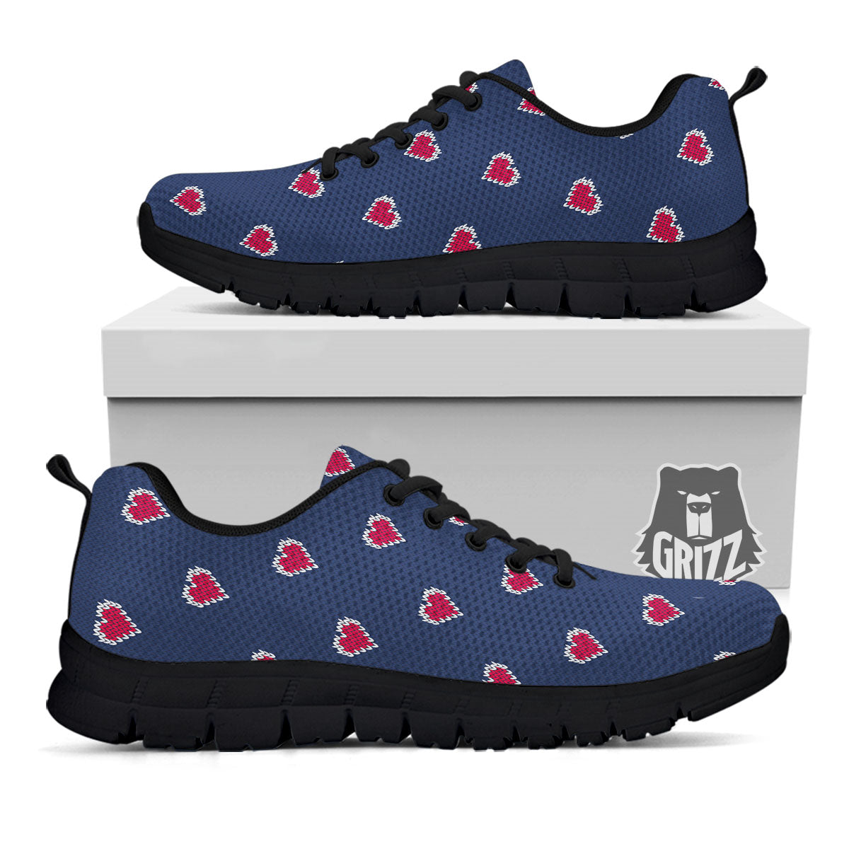Knitted Heart Print Pattern Black Sneaker-grizzshop
