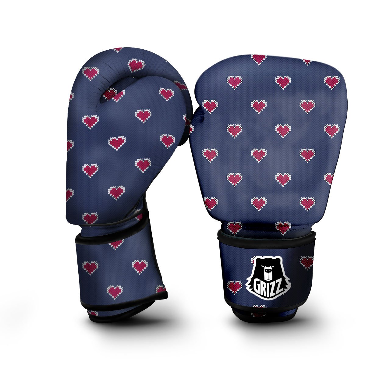 Knitted Heart Print Pattern Boxing Gloves-grizzshop
