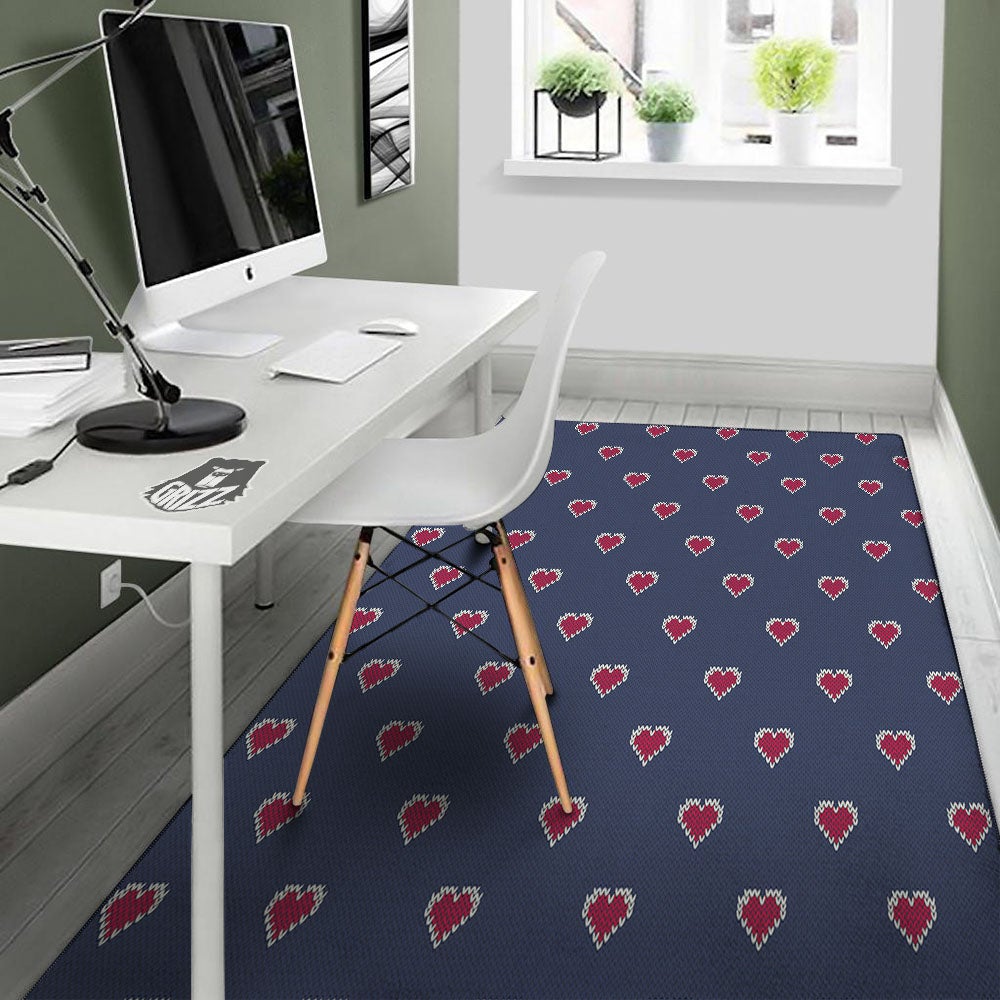 Knitted Heart Print Pattern Floor Mat-grizzshop