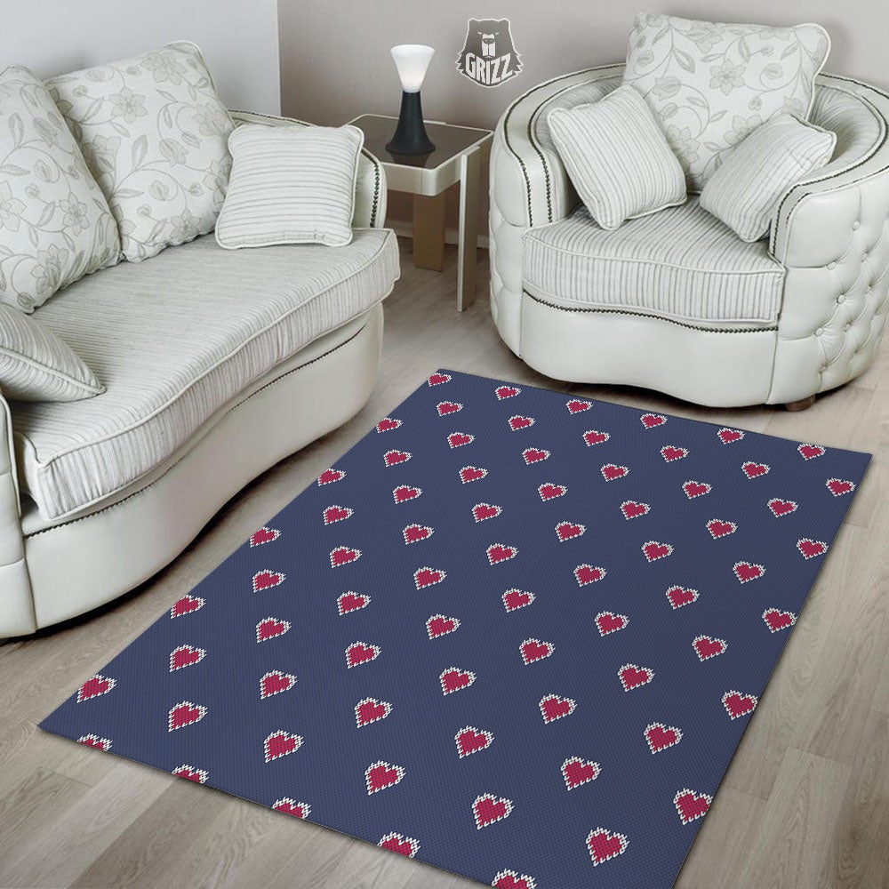 Knitted Heart Print Pattern Floor Mat-grizzshop