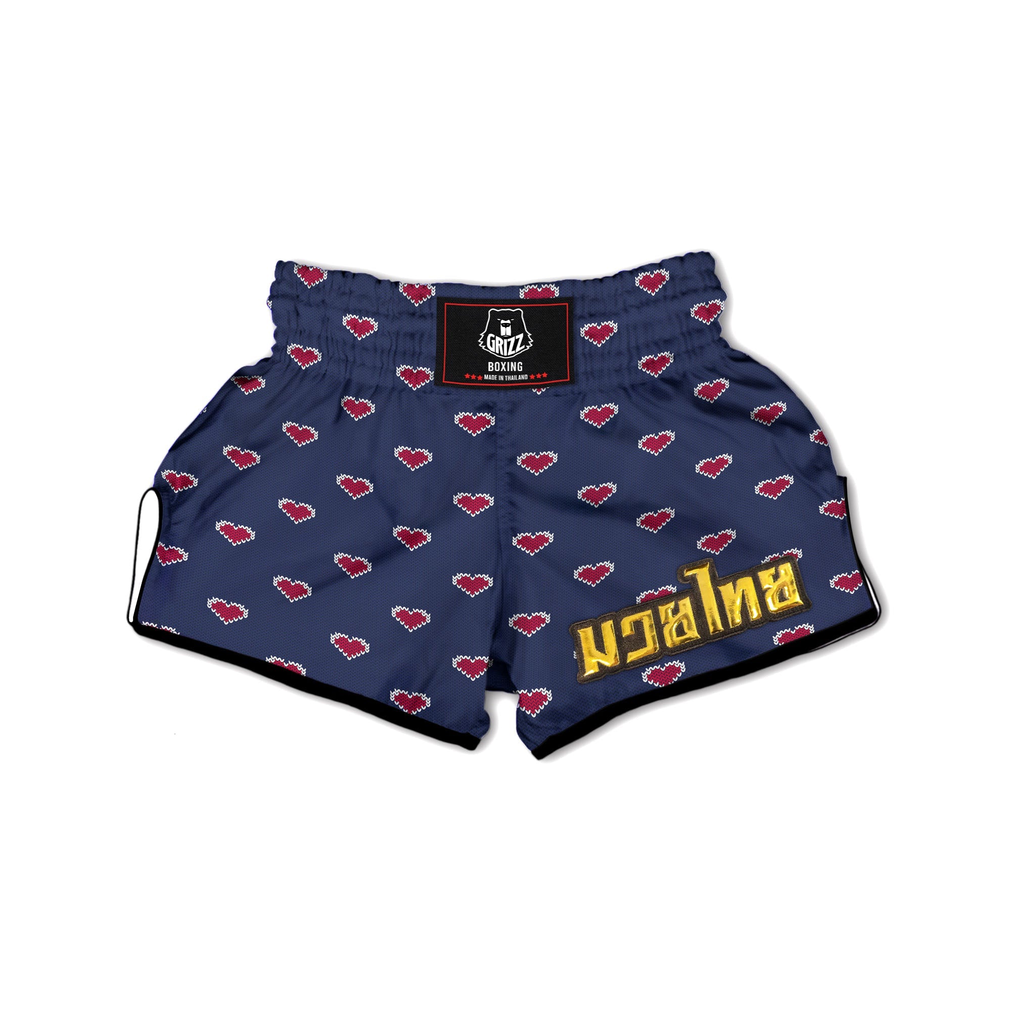 Knitted Heart Print Pattern Muay Thai Boxing Shorts-grizzshop