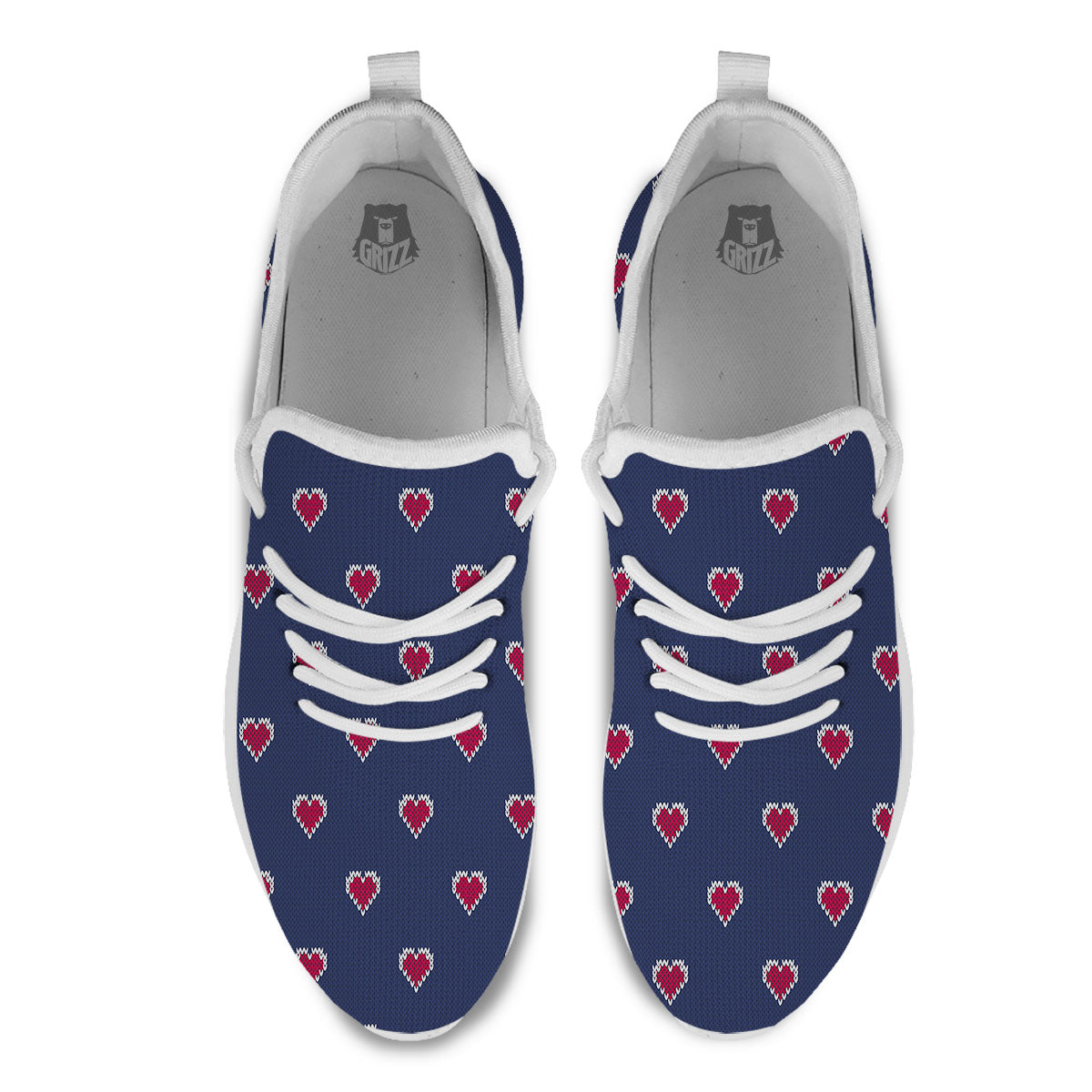 Knitted Heart Print Pattern White Athletic Shoes-grizzshop