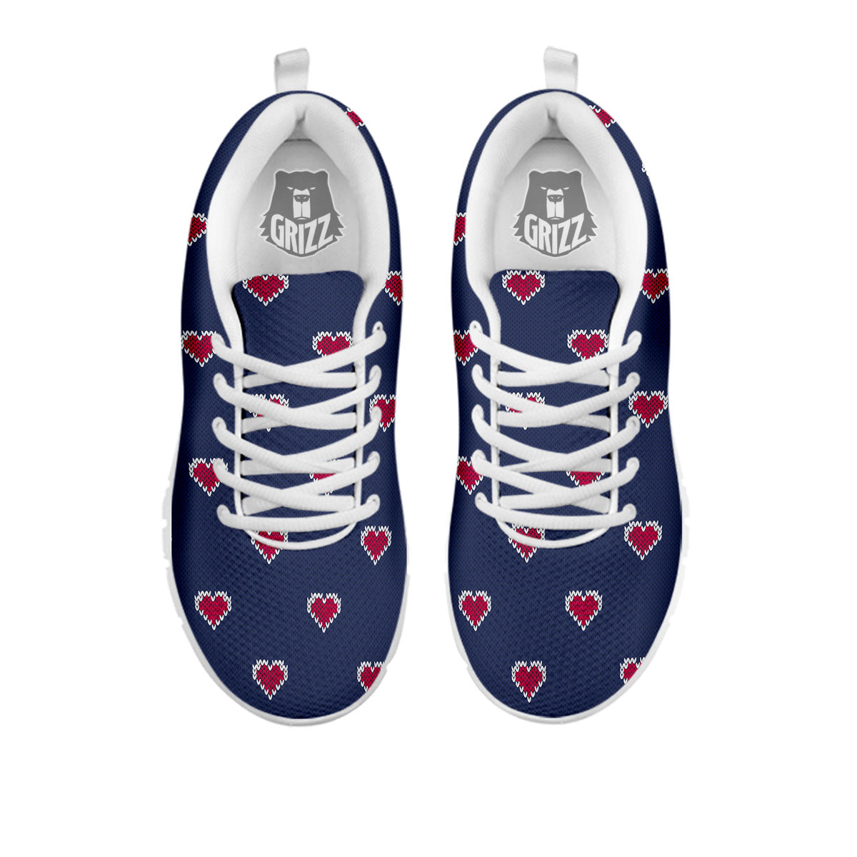 Knitted Heart Print Pattern White Sneaker-grizzshop