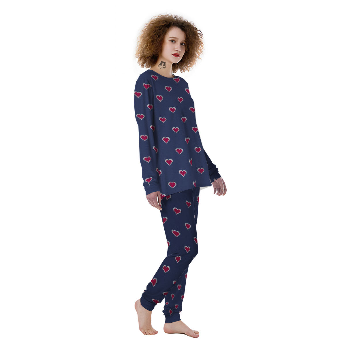 Knitted Heart Print Pattern Women's Pajamas-grizzshop