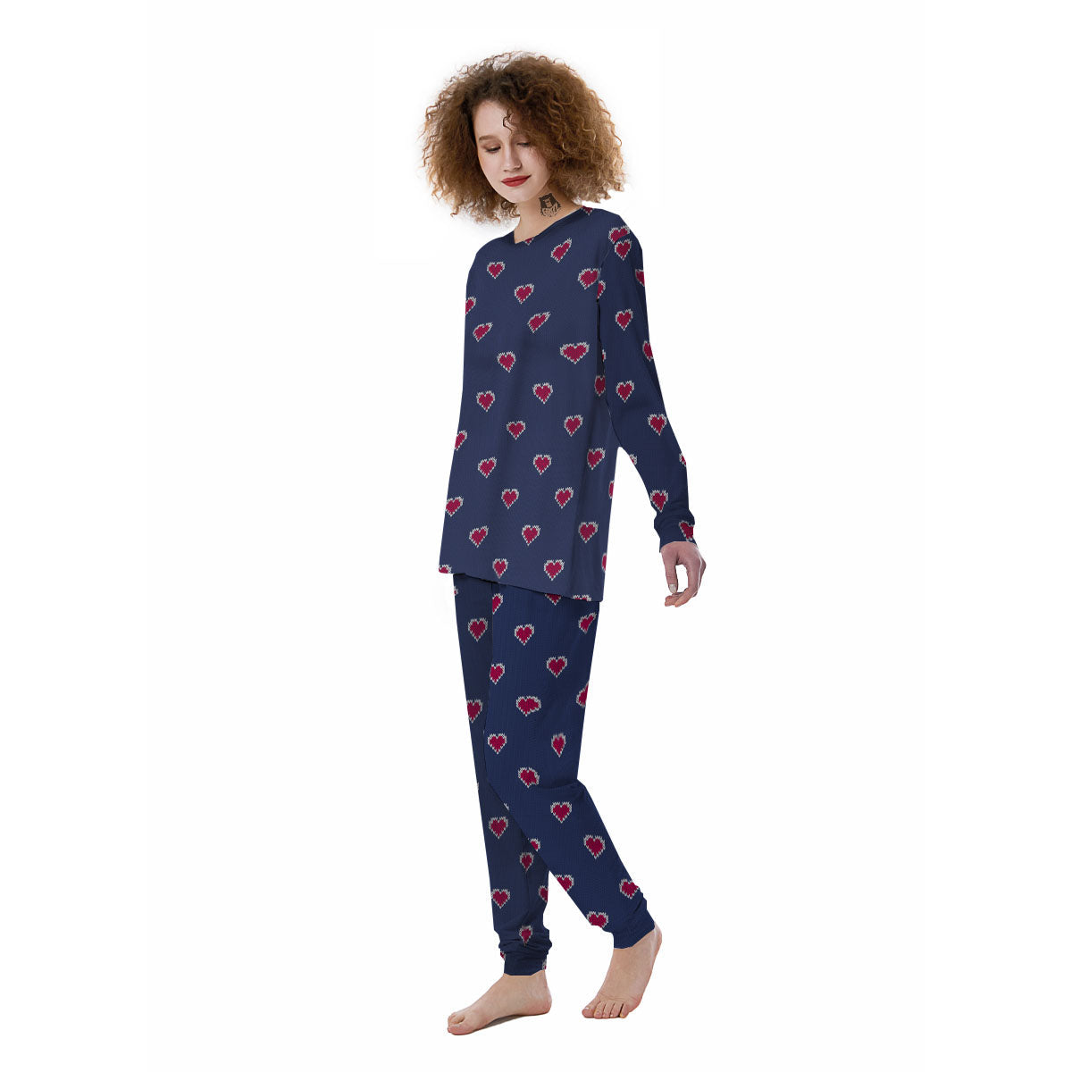 Knitted Heart Print Pattern Women's Pajamas-grizzshop