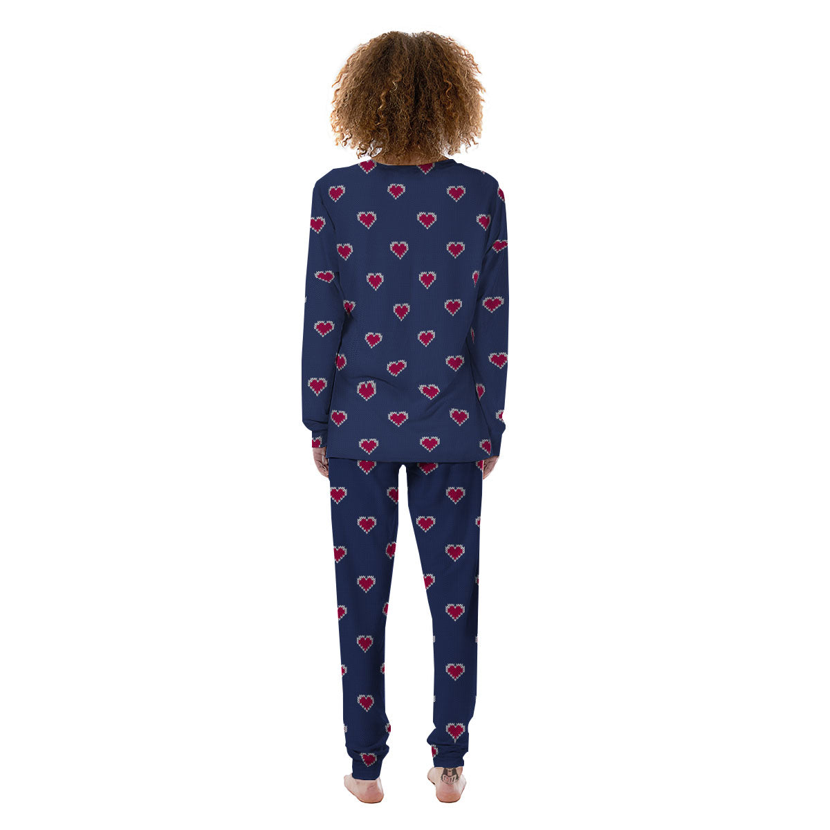 Knitted Heart Print Pattern Women's Pajamas-grizzshop