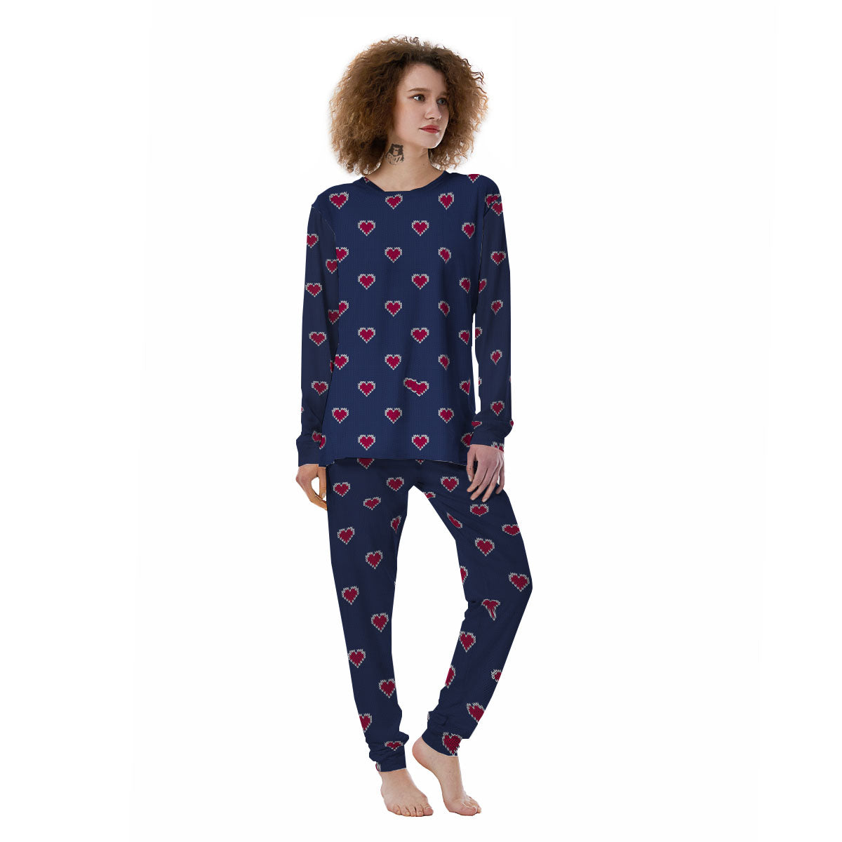 Knitted Heart Print Pattern Women's Pajamas-grizzshop