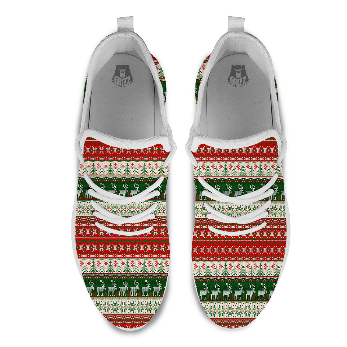 Knitted Merry Christmas Print Pattern White Athletic Shoes-grizzshop