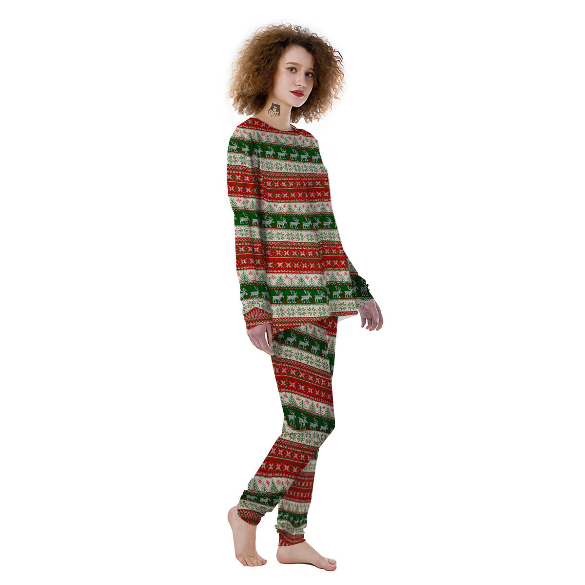 Knitted Merry Christmas Print Pattern Women's Pajamas-grizzshop