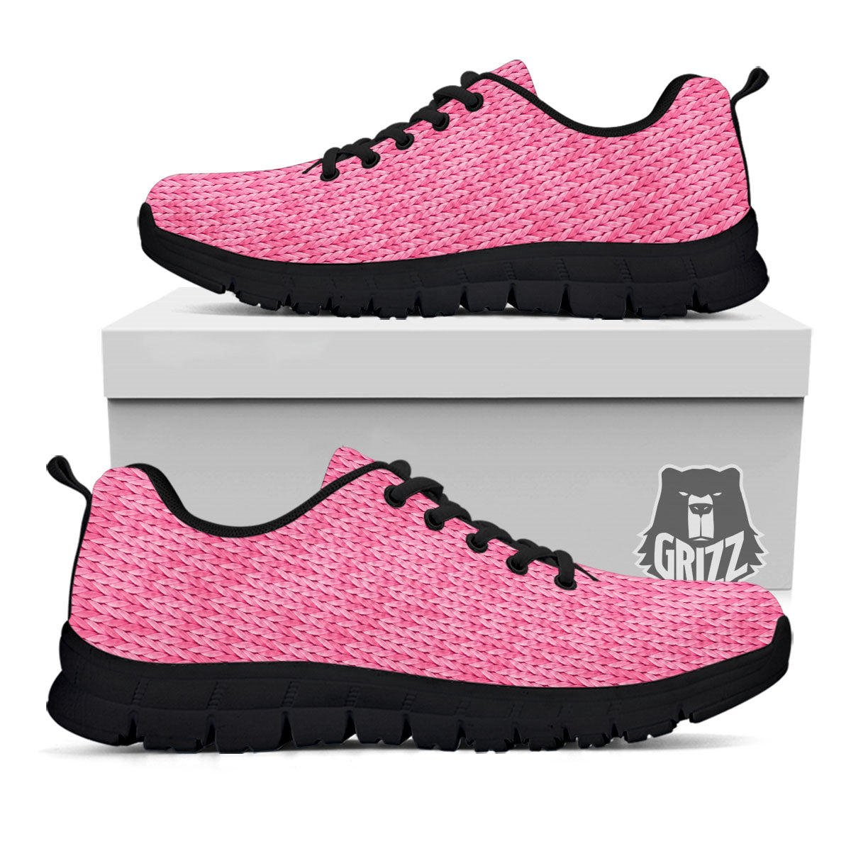 Knitted Pink Print Pattern Black Sneaker-grizzshop