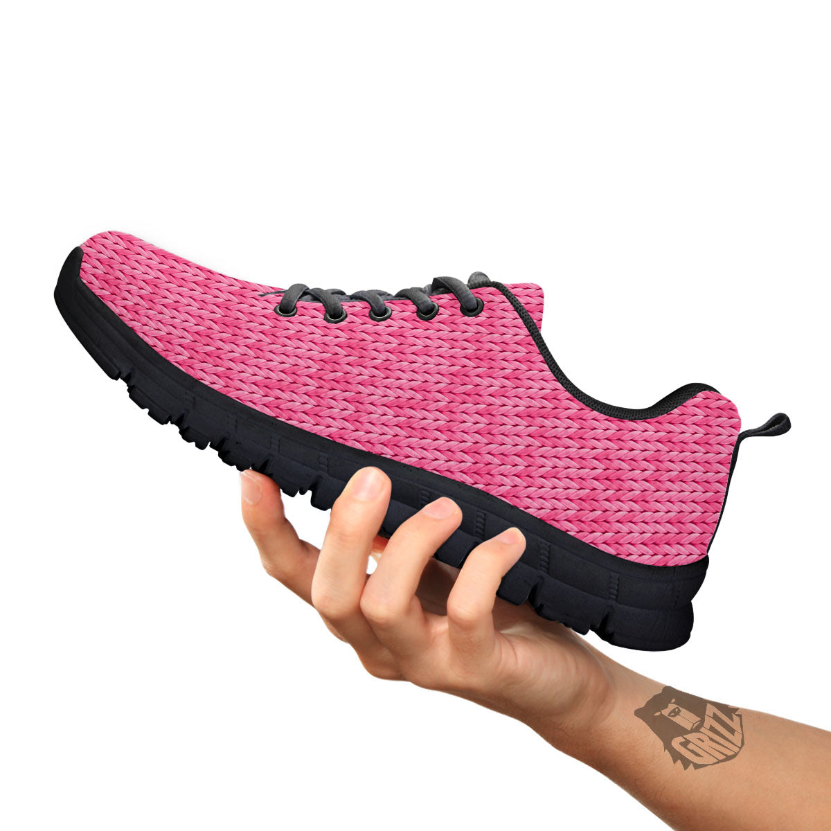 Knitted Pink Print Pattern Black Sneaker-grizzshop