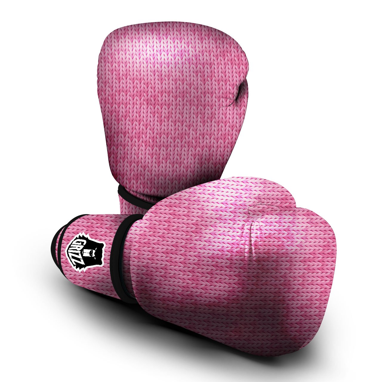Knitted Pink Print Pattern Boxing Gloves-grizzshop