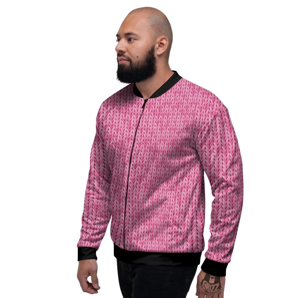 Knitted Pink Print Pattern Men's Bomber Jacket-grizzshop