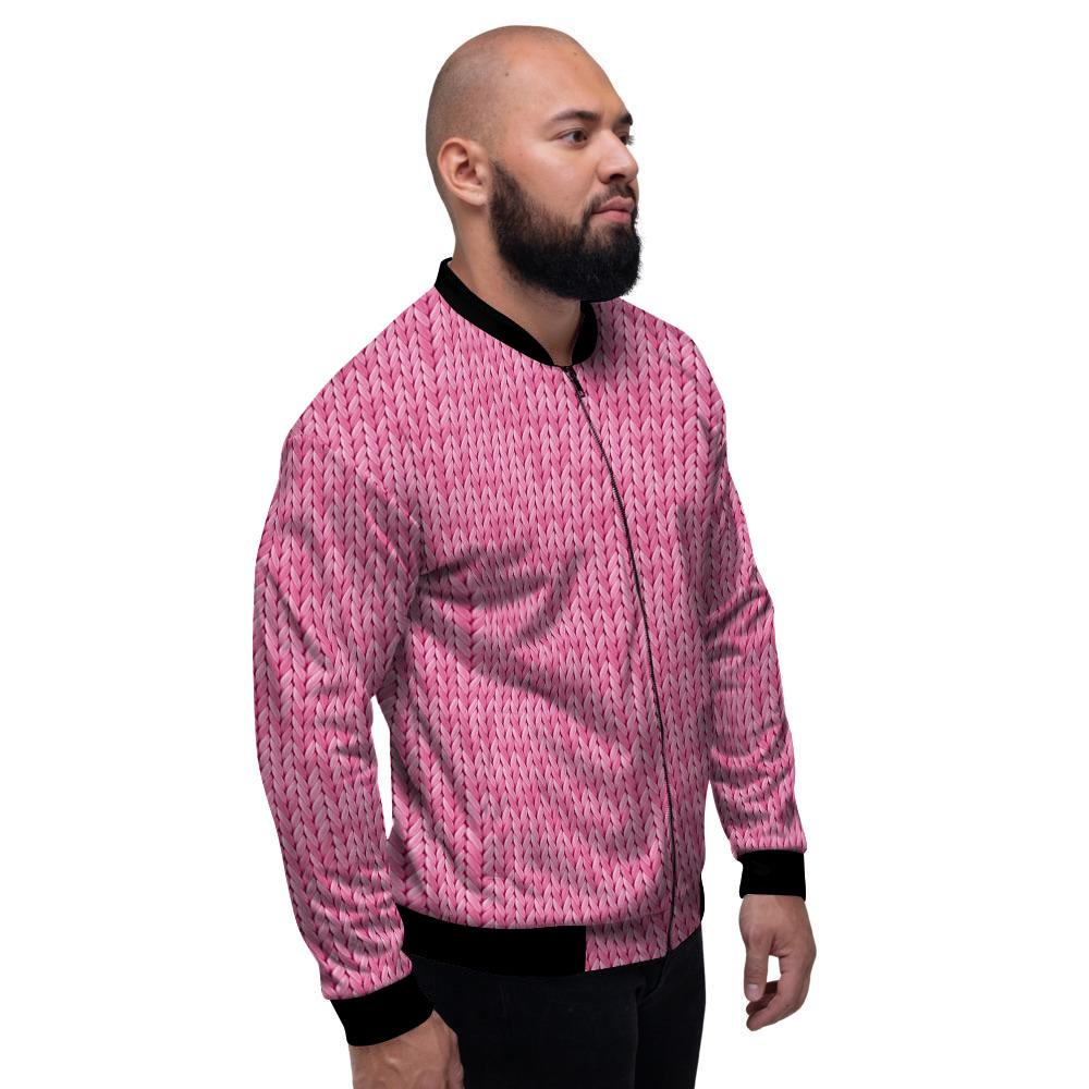 Knitted Pink Print Pattern Men's Bomber Jacket-grizzshop