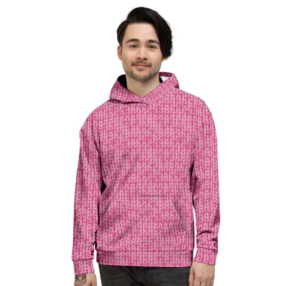 Knitted Pink Print Pattern Men's Hoodie-grizzshop