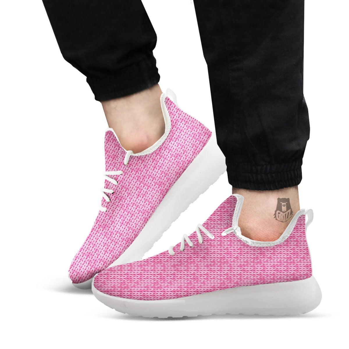 Knitted Pink Print Pattern White Athletic Shoes-grizzshop