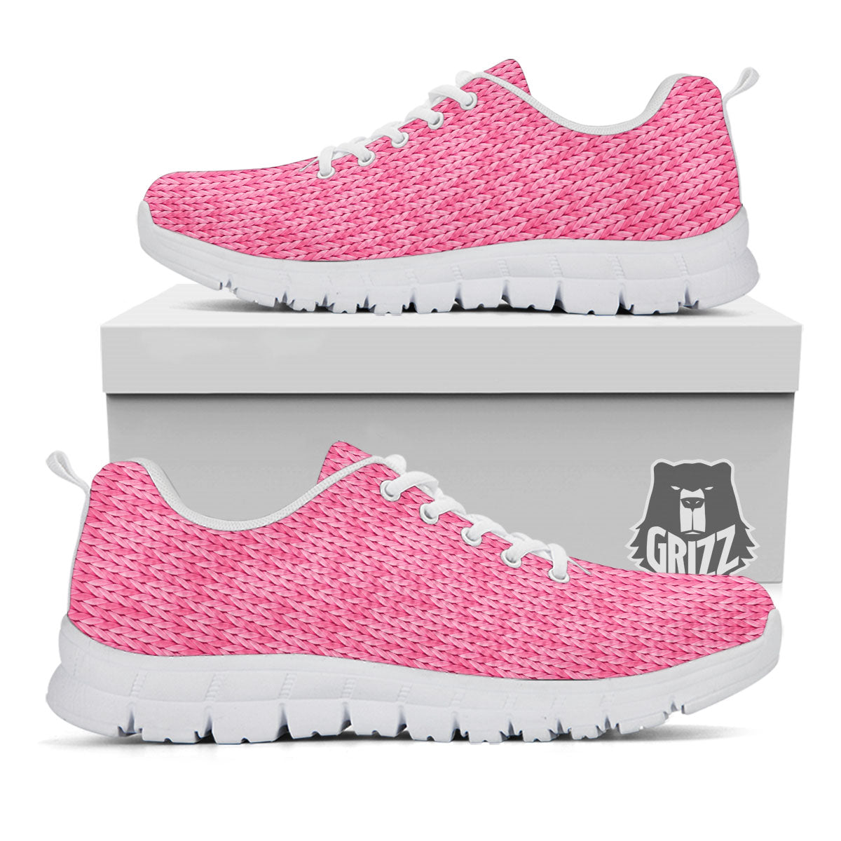 Knitted Pink Print Pattern White Sneaker-grizzshop