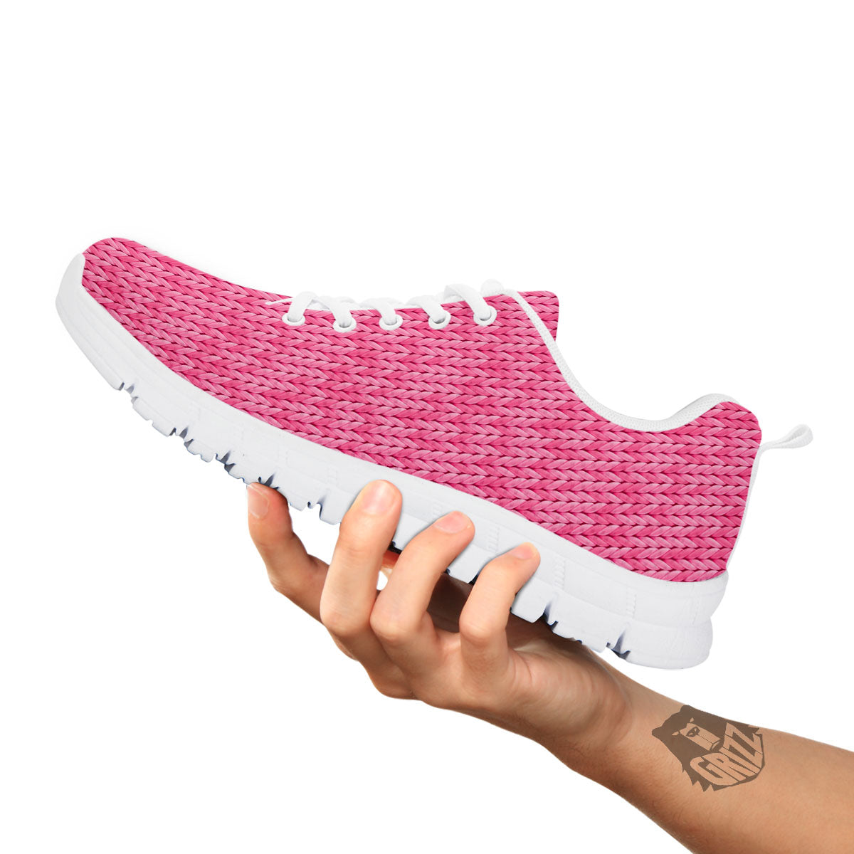 Knitted Pink Print Pattern White Sneaker-grizzshop