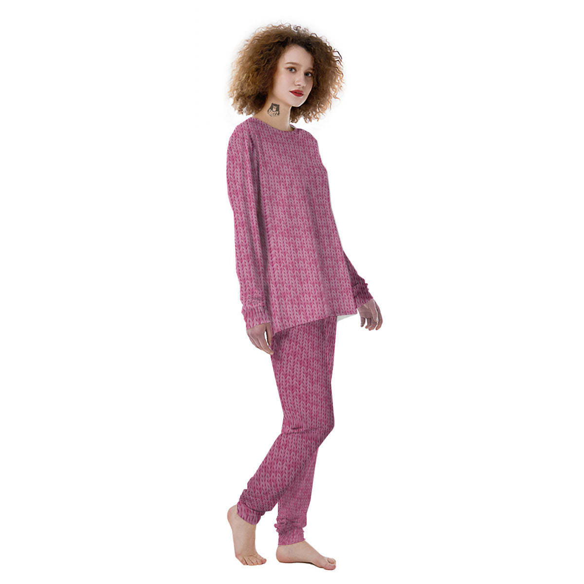 Knitted Pink Print Pattern Women's Pajamas-grizzshop