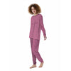 Knitted Pink Print Pattern Women's Pajamas-grizzshop