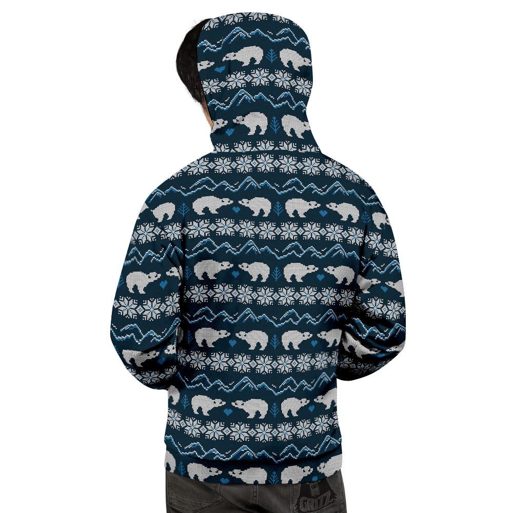 Knitted Polar Bear Print Pattern Men's Hoodie-grizzshop