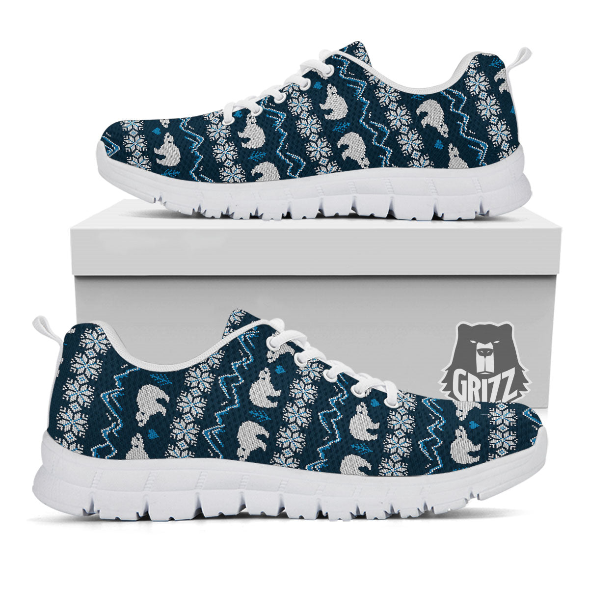 Knitted Polar Bear Print Pattern White Sneaker-grizzshop