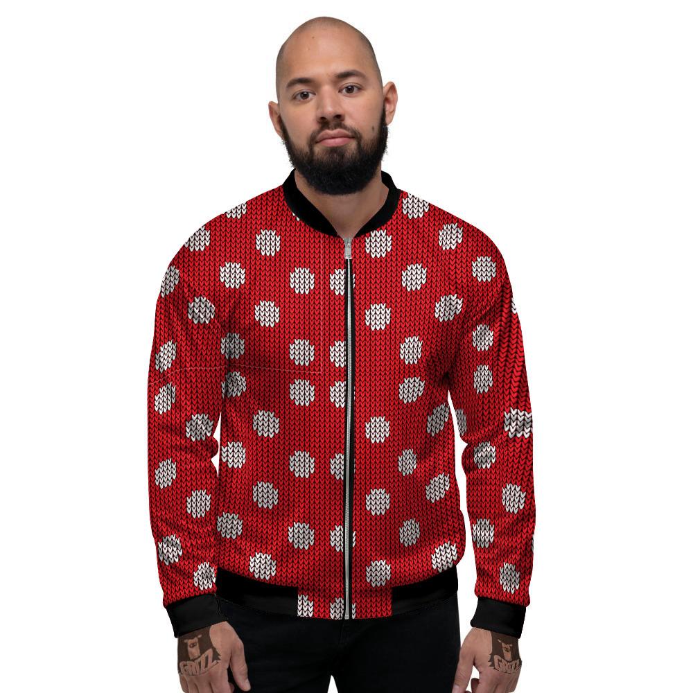 Knitted Polka Dot Print Pattern Men's Bomber Jacket-grizzshop