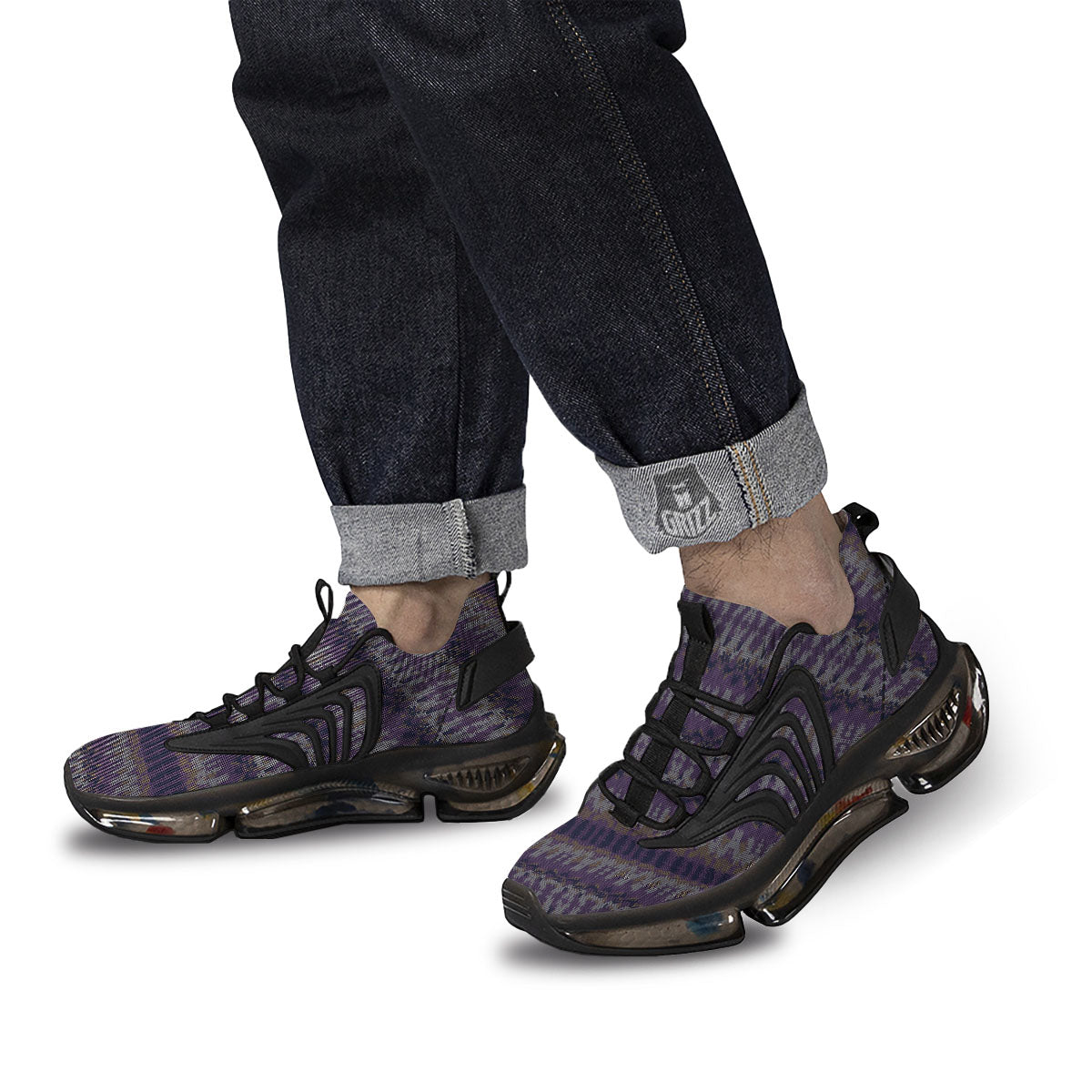 Knitted Ribbon Purple Print Pattern Black Gym Shoes-grizzshop