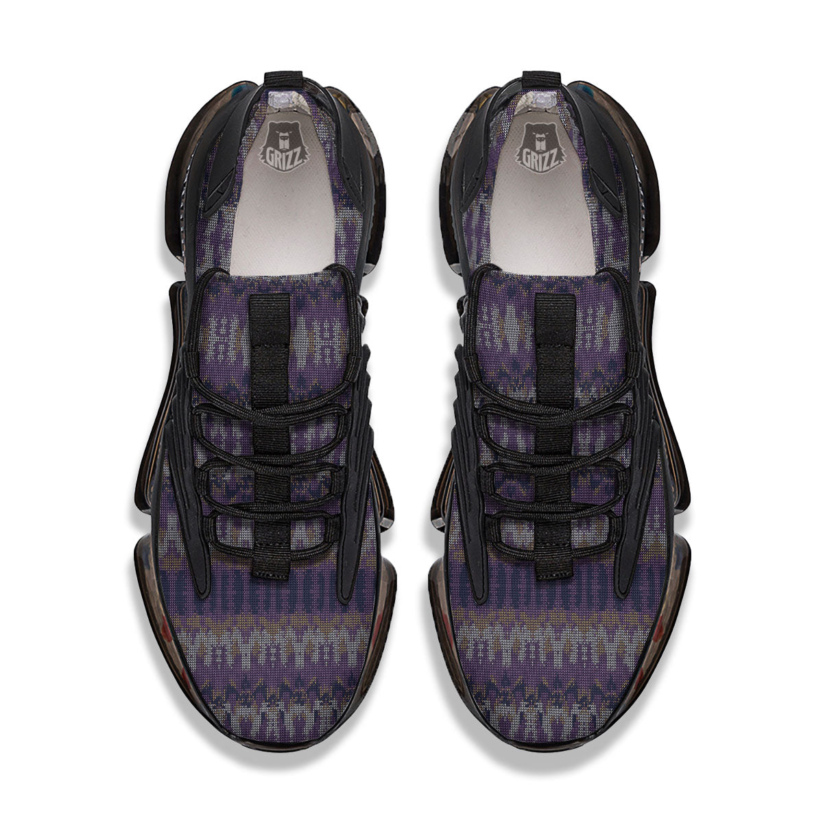 Knitted Ribbon Purple Print Pattern Black Gym Shoes-grizzshop