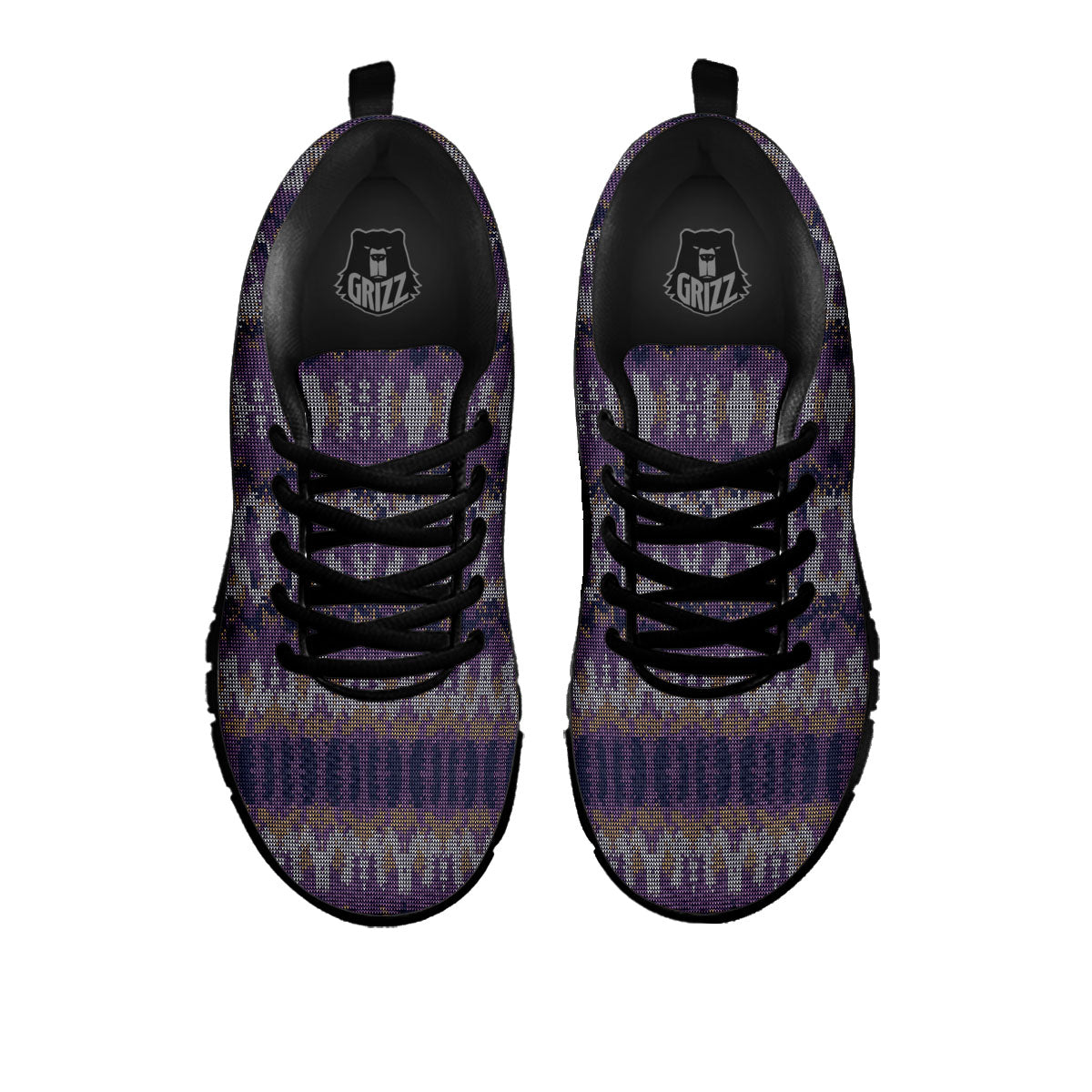 Knitted Ribbon Purple Print Pattern Black Sneaker-grizzshop