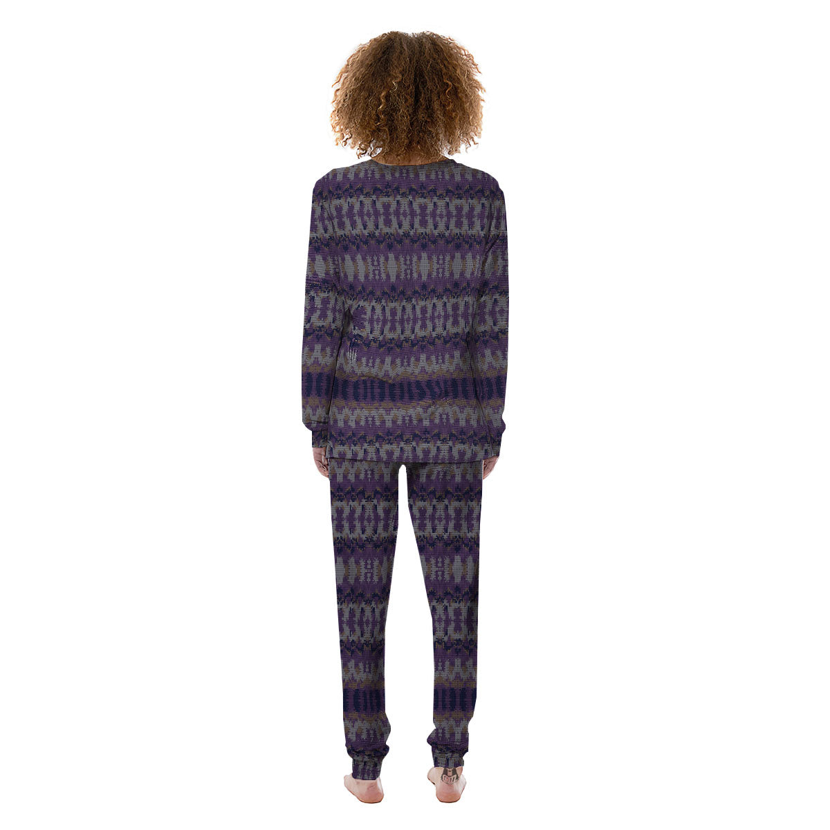 Knitted Ribbon Purple Print Pattern Women's Pajamas-grizzshop