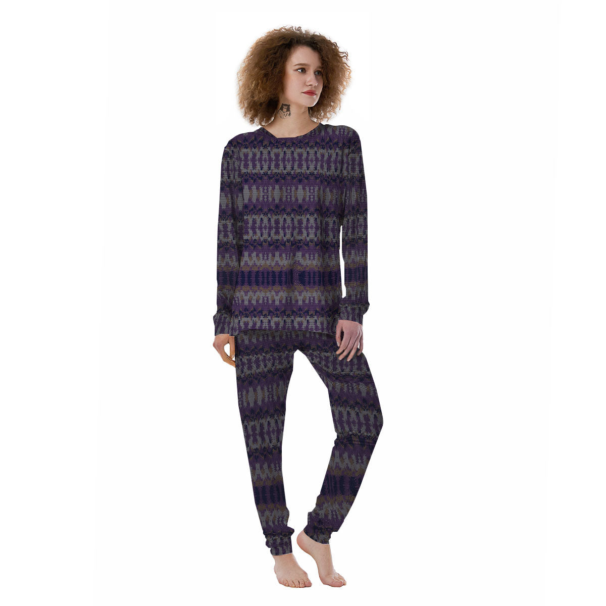 Knitted Ribbon Purple Print Pattern Women's Pajamas-grizzshop