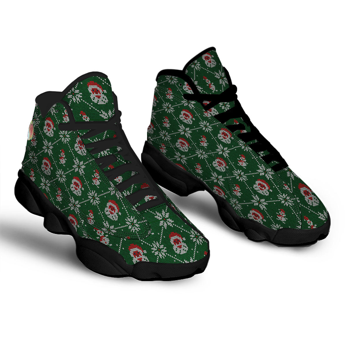 Knitted Santa Claus Print Pattern Black Basketball Shoes-grizzshop