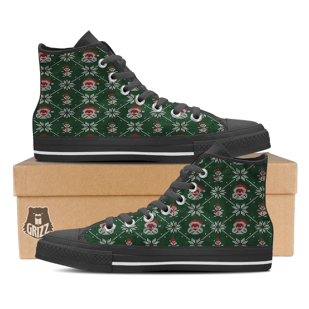 Knitted Santa Claus Print Pattern Black High Top Shoes-grizzshop
