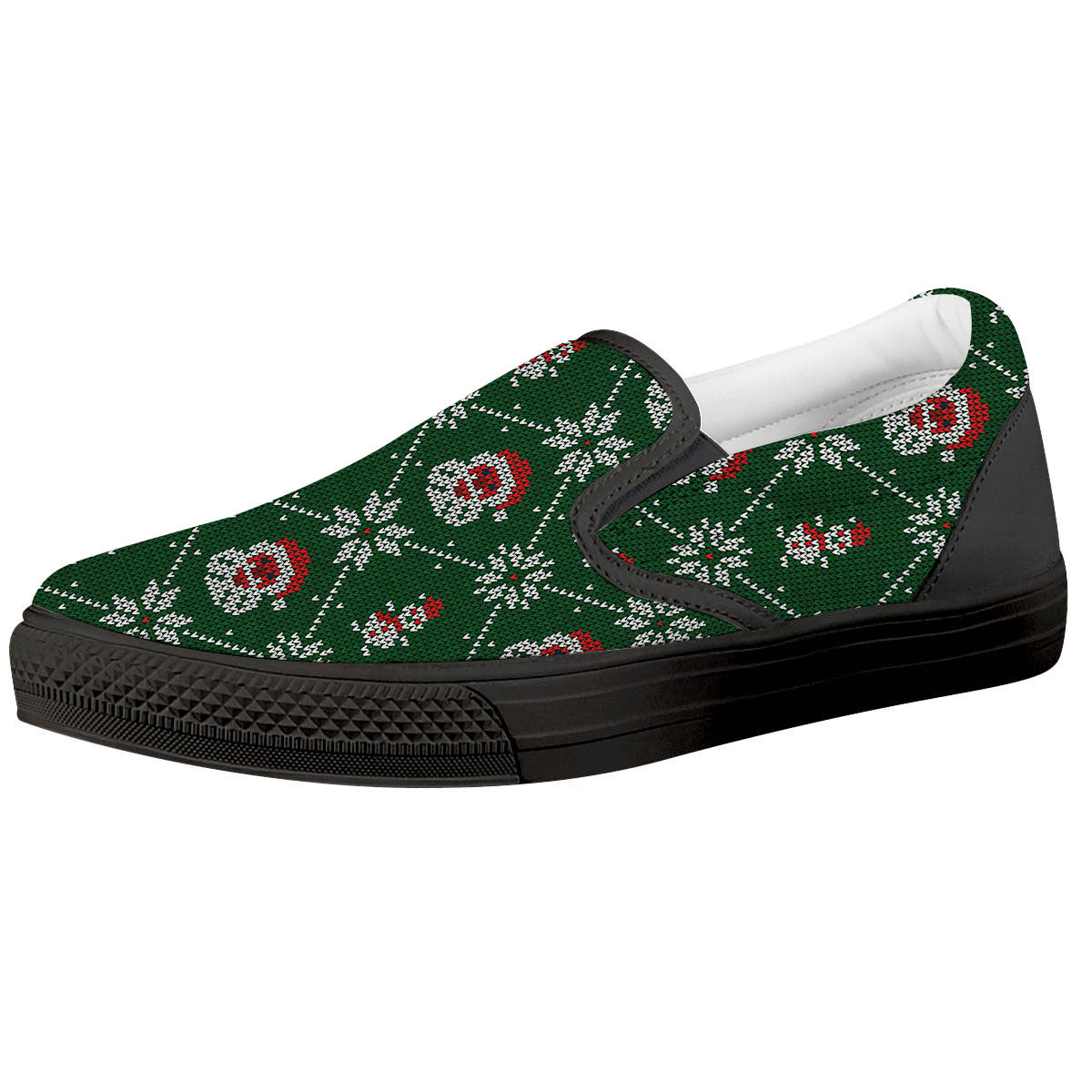 Knitted Santa Claus Print Pattern Black Slip On Shoes-grizzshop