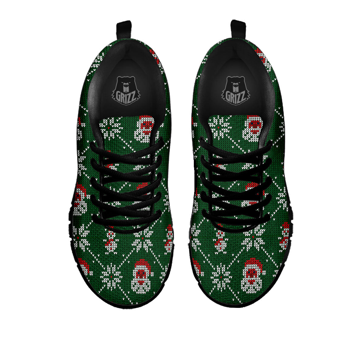 Knitted Santa Claus Print Pattern Black Sneaker-grizzshop