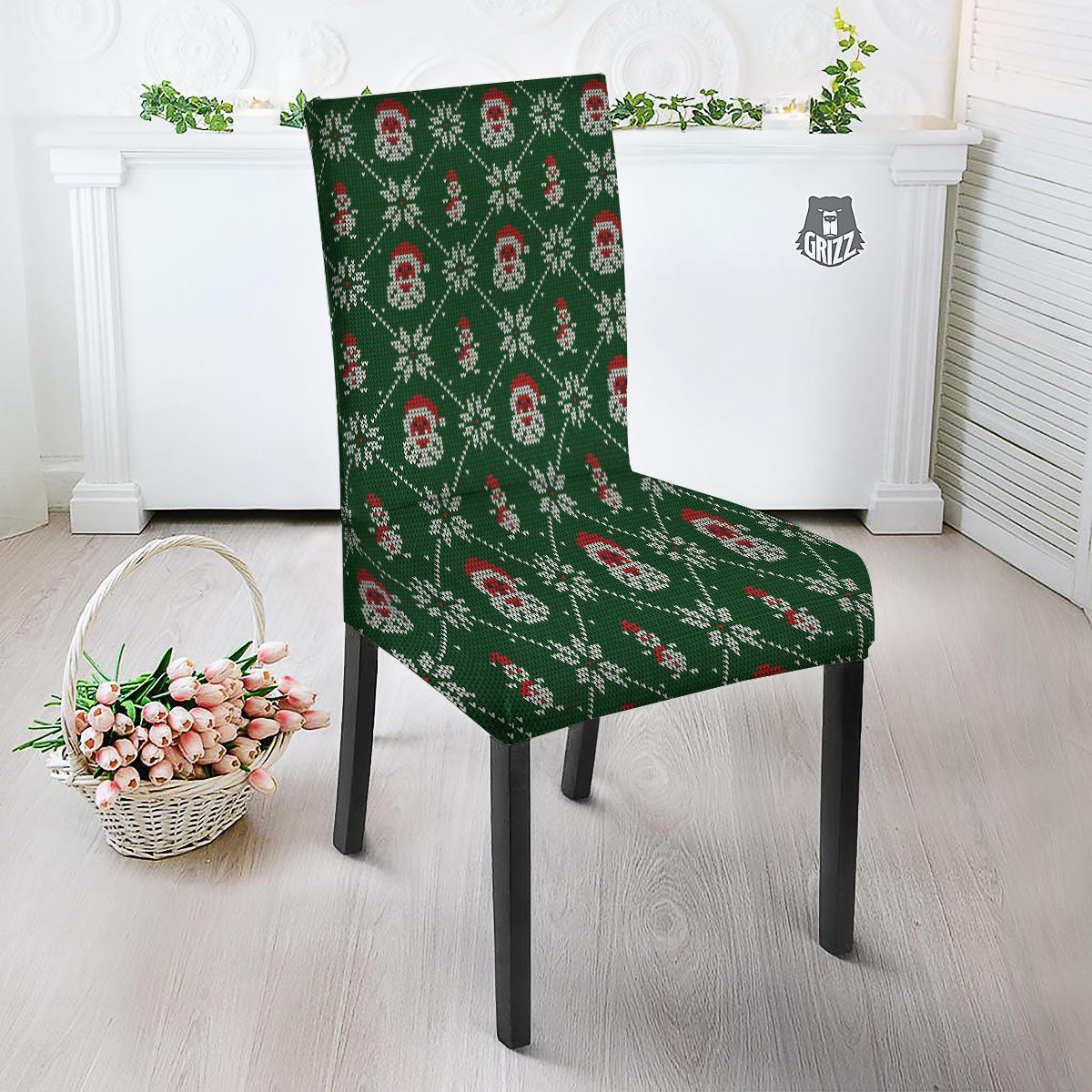 Knitted Santa Claus Print Pattern Dining Chair Slipcover-grizzshop