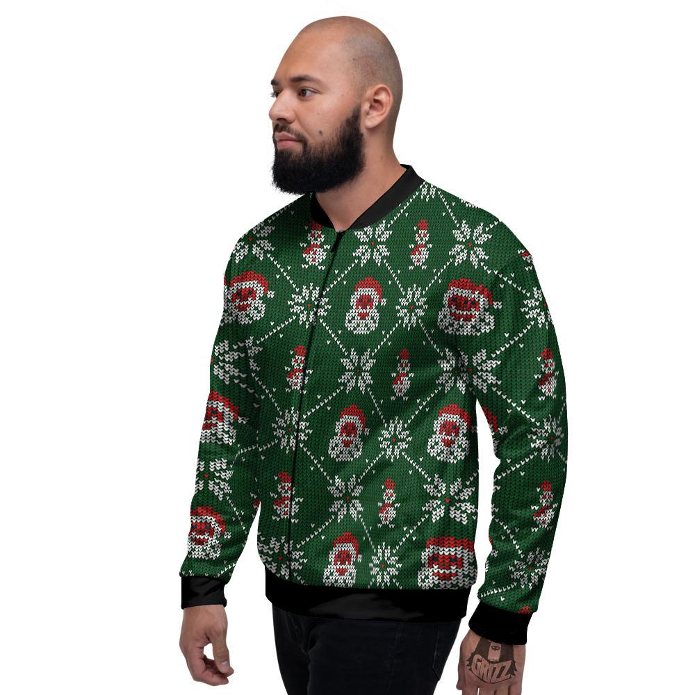 Knitted Santa Claus Print Pattern Men's Bomber Jacket-grizzshop