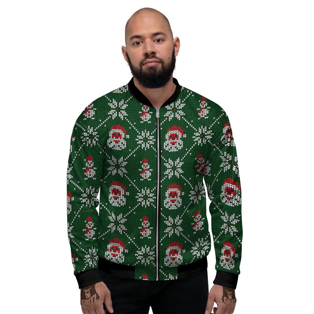 Knitted Santa Claus Print Pattern Men's Bomber Jacket-grizzshop
