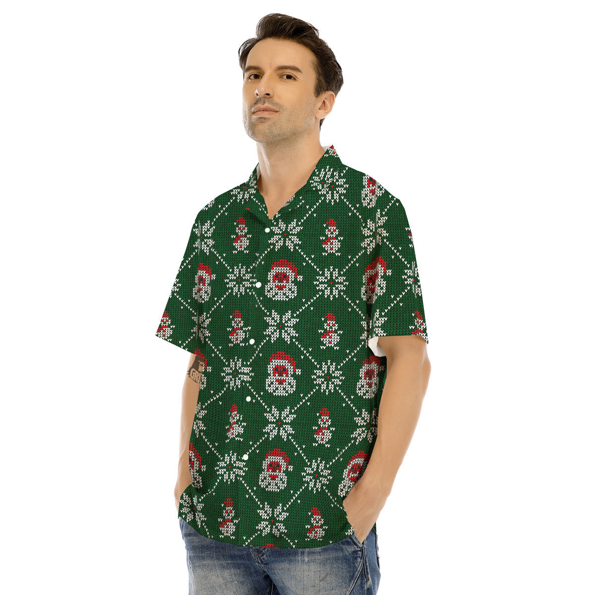 Knitted Santa Claus Print Pattern Men's Hawaiian Shirt-grizzshop